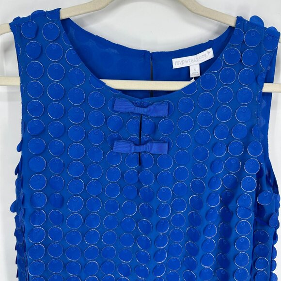 Talbots RSVP Embellished Blouse Top S Sleeveless Applique Gold Trim Circles Blue - Picture 7 of 11